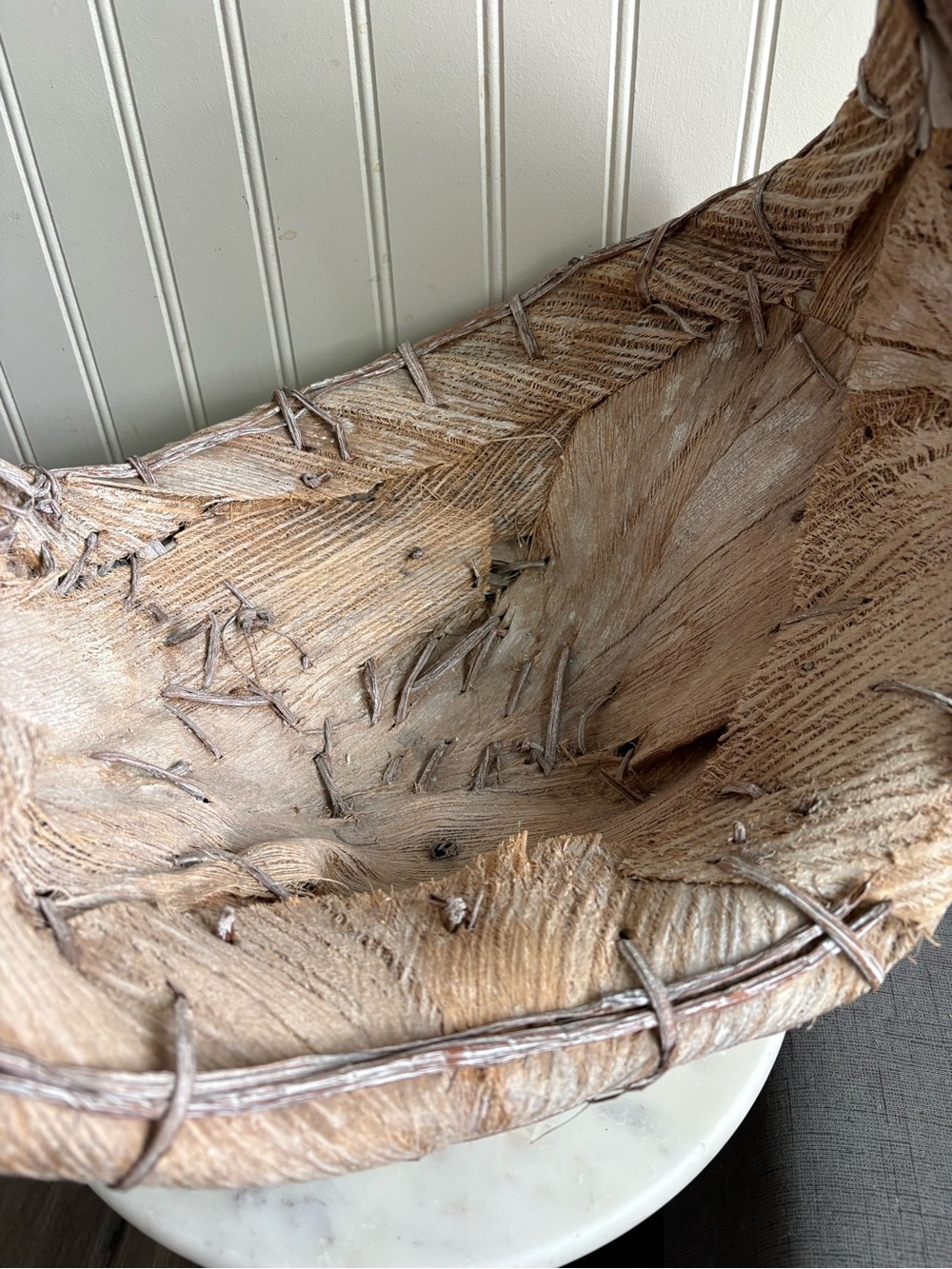Primitive Palm Husk & Bent Twig Handmade Harvest Basket Rustic Vintage VTG Fiber - Picture 4 of 14